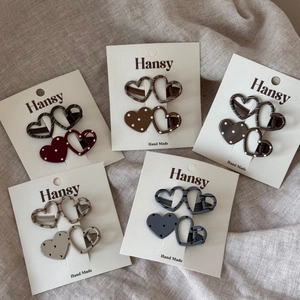 Polka dot heart hair clip set with checkered patterns in five diverse matte colors