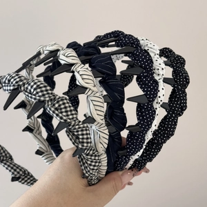 Serre-têtes en tissu à pois et rayures avec dents antidérapantes pour femmes