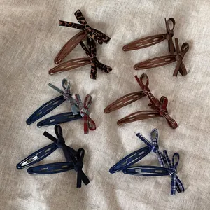 Lot de Barrettes Cheveux Nœud Style Coréen Tissu Léopard Plaid Pinces BB Mignonnes Clips Latéraux Femmes Accessoires