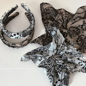 Vintage Paisley Floral Fabric Headband Large Scrunchie Hair Tie French Style Chiffon Padded Hair Accessory Women Elegant Headwear