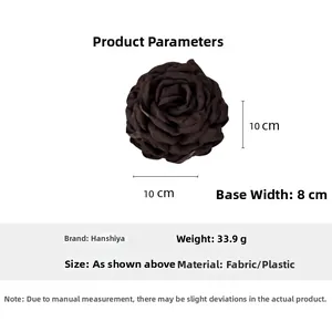 Detailed size view of a 10cm brown rose hair claw clip with 8cm base and 33.9g weight