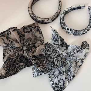 Vintage floral paisley pattern hair scrunchies and headbands set in neutral tones