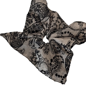 Vintage paisley print oversized floral scrunchie with long ribbon tails for hair styling