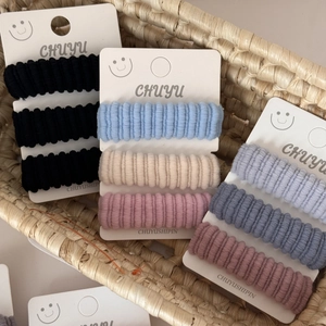 Three-piece high elastic rib fabric hair ties set in pastel colors on display cards