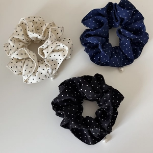 Three-piece set of French polka dot hair scrunchies with elegant pearl pendants