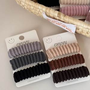 Set of 3 high-elastic ribbed hair scrunchies in neutral earth tones and grey shades