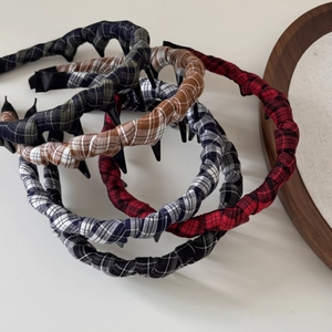 British style plaid fabric wrapped headbands with non-slip teeth for voluminous hair look