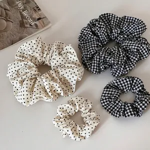 Scrunchie in Tessuto a Pois e a Quadretti Bianco e Nero in Stile Coreano Accessori per Capelli Grandi e Piccoli da Donna