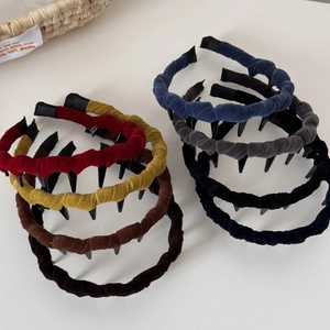 Retro velvet wavy headband set with non-slip teeth in 7 assorted vintage colors