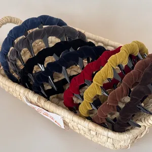 Vintage red velvet wavy headband set in multiple colors for women's hair accessories