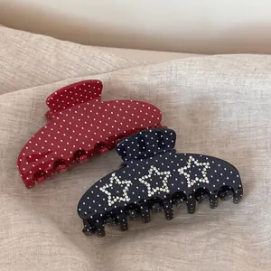Pince à Cheveux en Acétate Style Coréen Élégante Étoile en Strass Pois Grande Pince Requin Accessoires Cheveux Femme