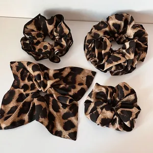 Vintage Leopard Print Fabric Scrunchie Ruched Elastic Hair Tie Ruched Ponytail Holder Korean Style Hair Accessories For Women