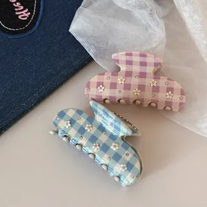 Pinza a Granchio per Capelli a Scacchiera in Acetato Stile Coreano Con Strass Motivo a Quadri Dolce Accessorio Capelli Donna Festa