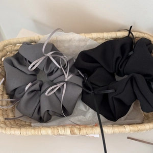 Lot de chouchous élégants à nœuds noir et gris pour coiffures de style coréen moderne