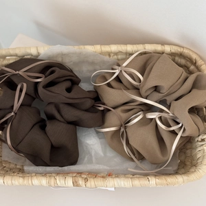 Lot de chouchous à nœuds élégants en coton marron et kaki pour coiffures femmes
