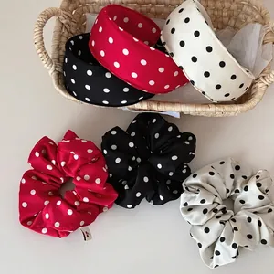 Vintage Polka Dot Satin Hair Accessories Set For Women Retro Large Scrunchies And Padded Headbands Red Black White Fashion Hair Styling Tools