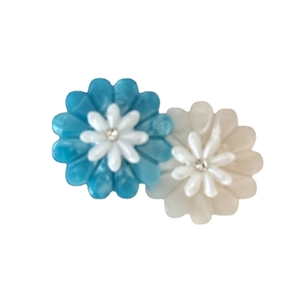 Sweet twin daisy acetate hair clips in blue and white with sparkling rhinestone centers