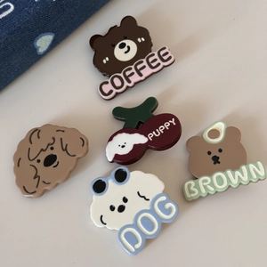 Lot de cinq pinces à cheveux mignonnes ours et chiot avec texture PVC 3D douce