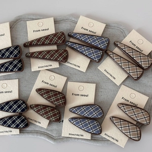 British style plaid fabric hair clips in geometric shapes for women hair styling