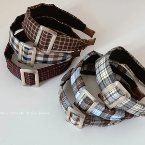 Vintage Plaid Fabric Wide Headband With Large Square Resin Buckle Academic Style Retro Hair Band For Women Girls Fashion Hair Accessory