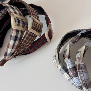 Retro plaid headband set with marble pattern acrylic square buckle for women styling