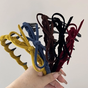 Five-piece set of velvet bow headbands in various colors with anti-slip teeth