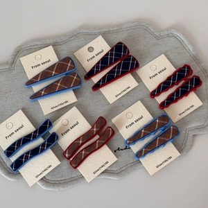 Set of 12 stylish plaid fabric hair clips in various geometric patterns and vibrant colors