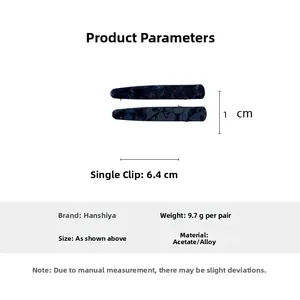 Spécifications détaillées de taille pour barrettes en acétate écaille bleue et alliage
