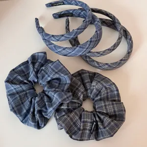Vintage Plaid Fabric Scrunchies And Headbands For Women Classic Checkered Pleated Hair Ties Fashion Hair Accessories