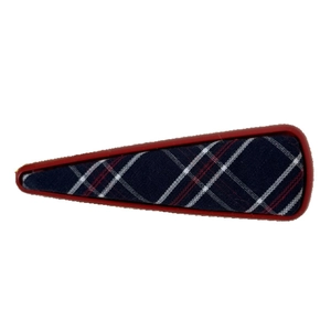 British style red and blue plaid fabric triangular hair clip with a vintage metal frame