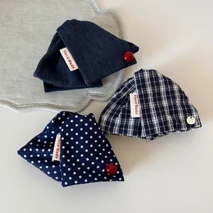 Koreanische Stoff Schleife Haarkralle Für Damen Marineblau Denim Kariert Punktmuster Handgefertigt Große Haarklammer Haarschmuck