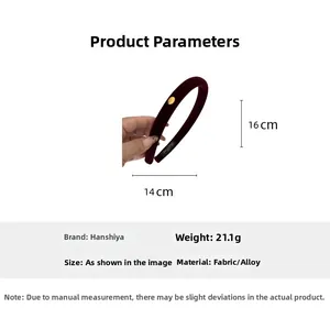 Detail view of burgundy velvet headband showing 14cm width and 16cm height dimensions
