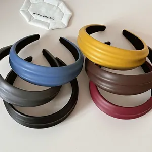 Women Korean Style Puffy PU Leather Headband High Crown Wide Sponge Hair Band Elegant Solid Color Hair Accessory Fashion