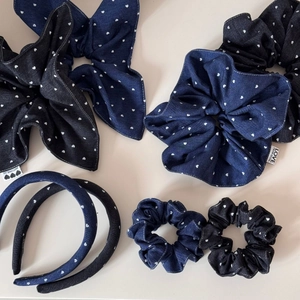 Vintage Denim Heart Polka Dot Scrunchie Large Hair Tie Fashion Denim Headband For Women Sweet Hair Accessories Denim Fabric Hair Rope