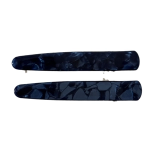 Lot de deux barrettes vintage en acétate écaille de tortue bleu marine marbré