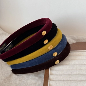 Elegant velvet headbands in five colors with gold smile metal tag for women