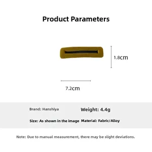Detail view showing dimensions of olive green velvet rectangular hair clip in 7.2cm length