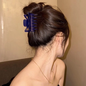 Elegant deep blue hair claw clip for women, medium size shark clip in minimalist style