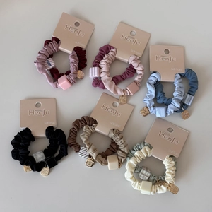 Lot de chouchous élastiques avec perles carrées et breloques en métal de couleurs douces