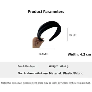 Detailed dimensions of the black fabric wide headband showing 16cm height and 4.2cm width