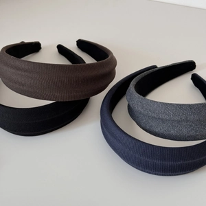 Set of four textured ribbed fabric wide headbands in brown black grey and navy blue colors