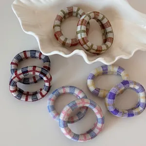 Chouchous en Maille à Carreaux Haute Élasticité Sans Couture Élastiques à Cheveux en Tissu Style Coréen pour Femmes Filles