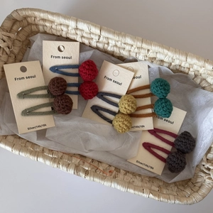 Handmade Crochet Pom Pom Hair Clips Forest Style Knitted Cherry Hairpin Sweet BB Clips For Girls Women Hair Accessories