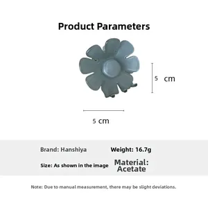 Spécifications de la pince à cheveux fleur 3D de 5cm en acétate bleu grisâtre