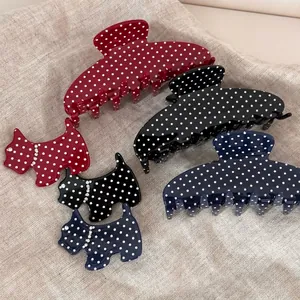 Vintage Polka Dot Acrylic Hair Claw Clip Dog Shape Side Clip Elegant Korean Style Hair Accessories For Women Sweet Decoration