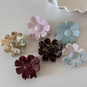 Lot de six pinces à cheveux fleurs 3D en acétate aux couleurs pastel et marbrées