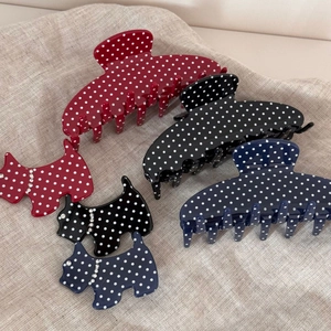 Polka dot claw clips and puppy hair pins in red black and navy with rhinestones
