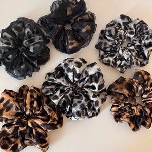 Fashion Leopard Print Hair Scrunchie For Women Handmade Satin Organza Elastic Hair Bands Large Hair Tie Bun Maker Accessories