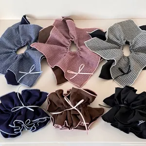 Vintage Plaid Fabric Bow Scrunchie Double Layer Large Hair Tie Sweet Style Ponytail Holder Hair Accessories For Women