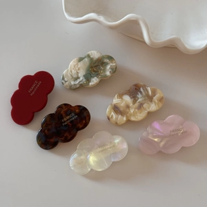 Set of six cloud-shaped acetate mini hair clips in various elegant marbled colors